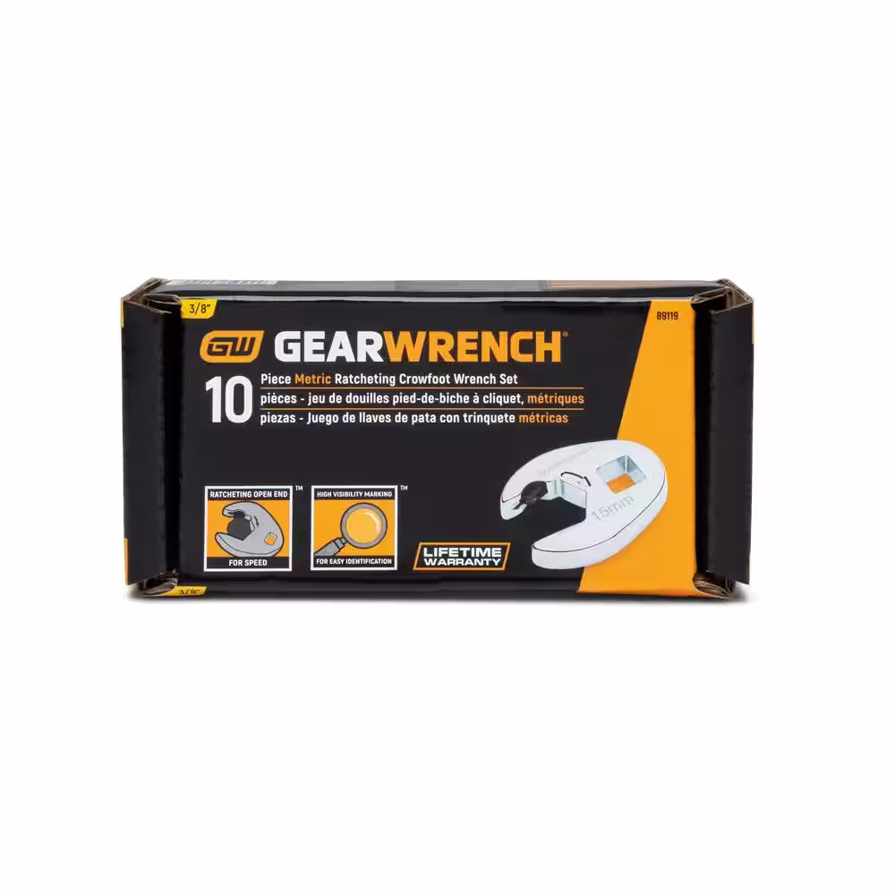 GEARWRENCH 3/8 in. Drive Metric Ratcheting Crowfoot Wrench Set (10-Piece)