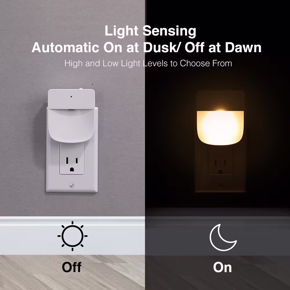 None Rectangle Soft White LED White Night Light with Automatic Dusk to Dawn and 2 Light Levels