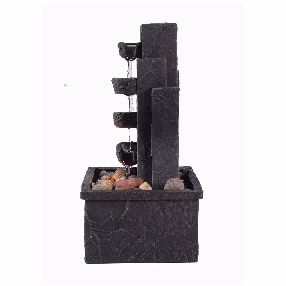 Teamson Home Table Top 3-Tier Fountain with LED Light in Charcoal