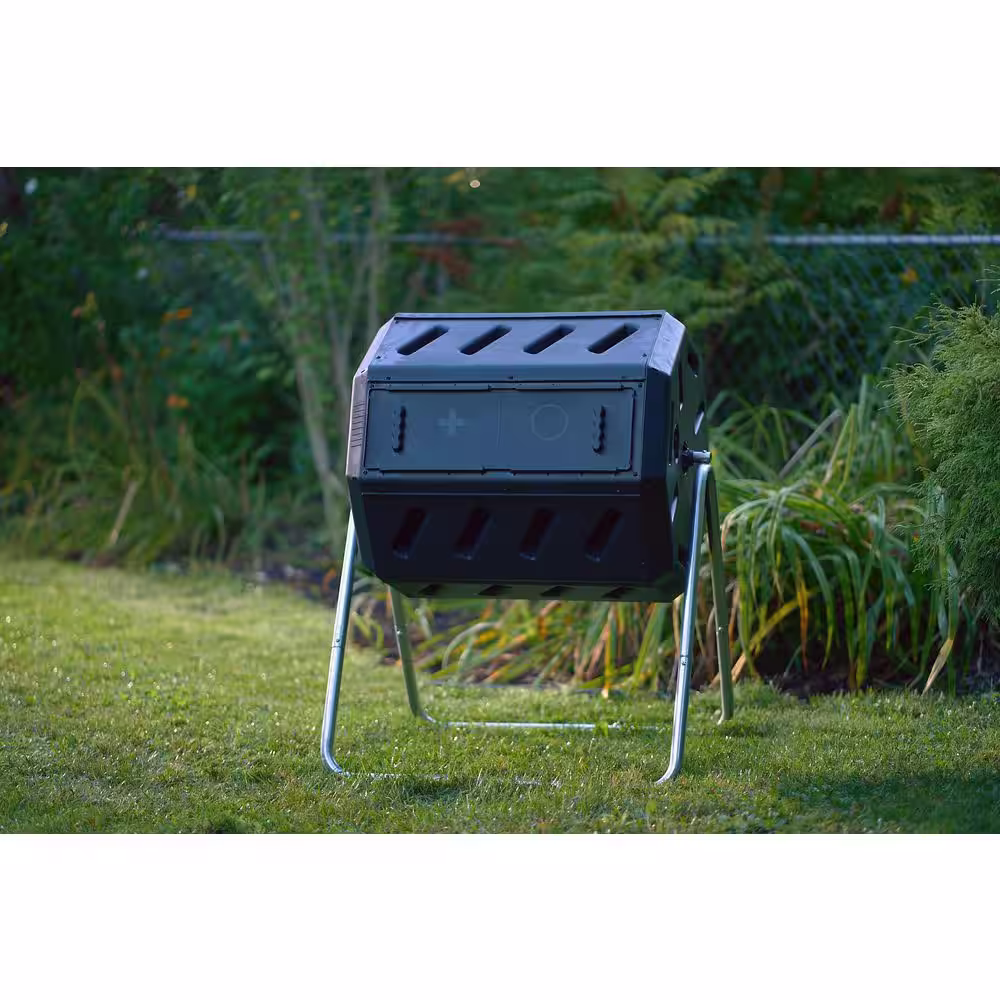 FCMP Outdoor Tumbling Composter with Two Chambers for Efficient Batch Composting