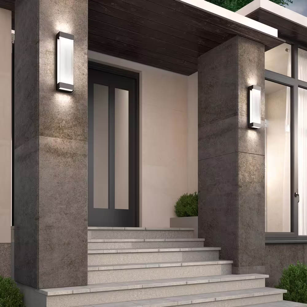 Artika Glacier Black Modern Large Integrated LED Outdoor Hardwired Garage and Porch Light Lantern Sconce