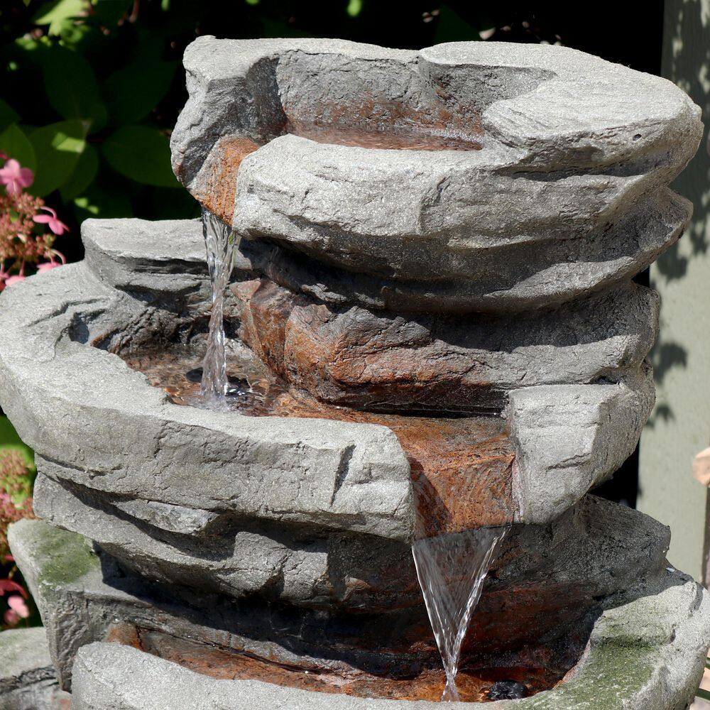 Sunnydaze Decor 31 in. Lighted Cobblestone Waterfall Fountain with LED Lights