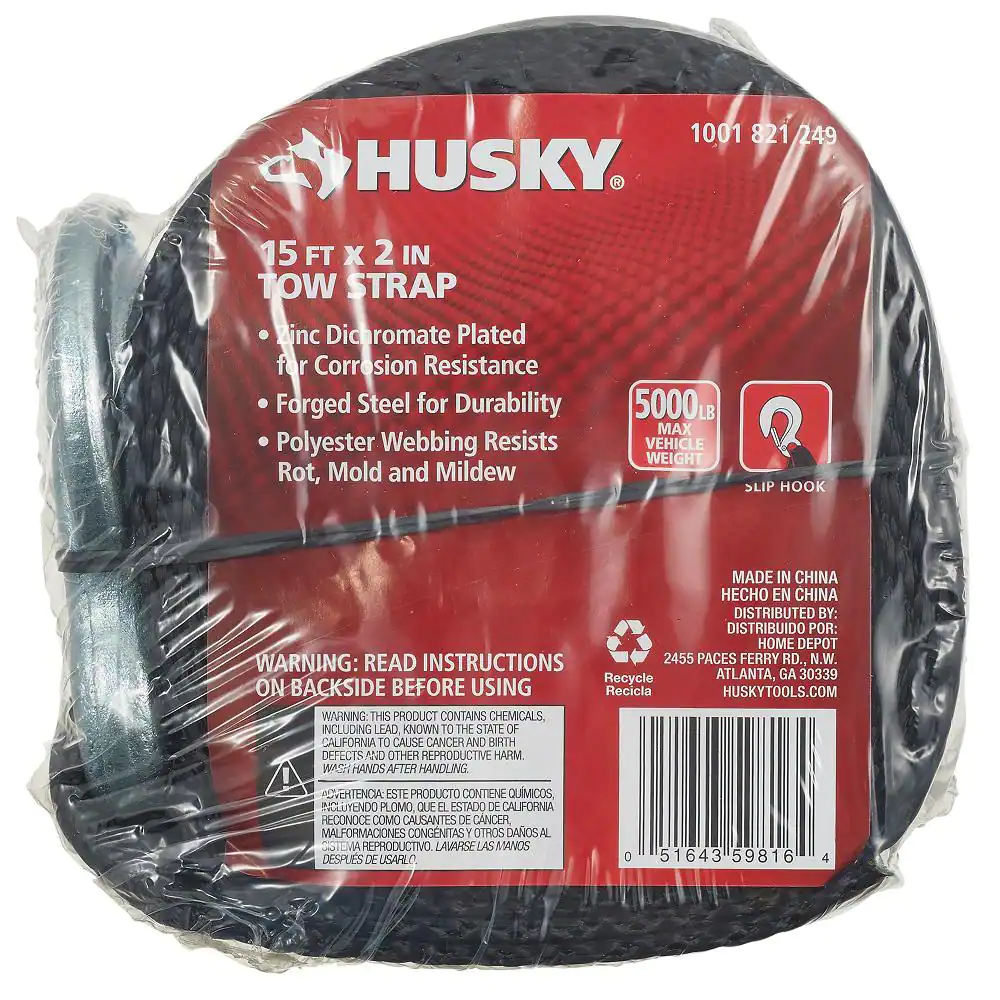 Husky 2 in. x 15 ft. Tow Strap with Hooks