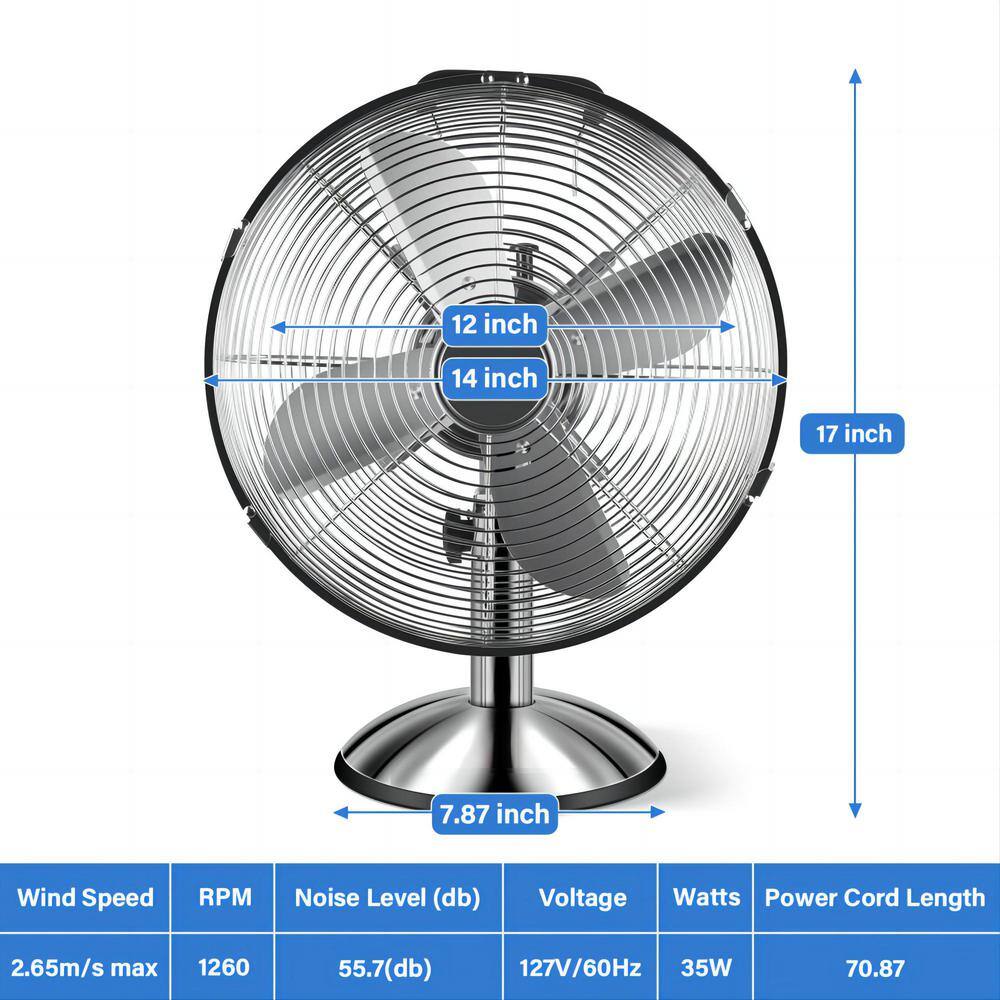 dubbin 12 in. Tower Fan, Heavy Duty Metal 3 Speeds 75Â° Pan Oscillation Low Noise High Quality Durable Fan High Speed Silver