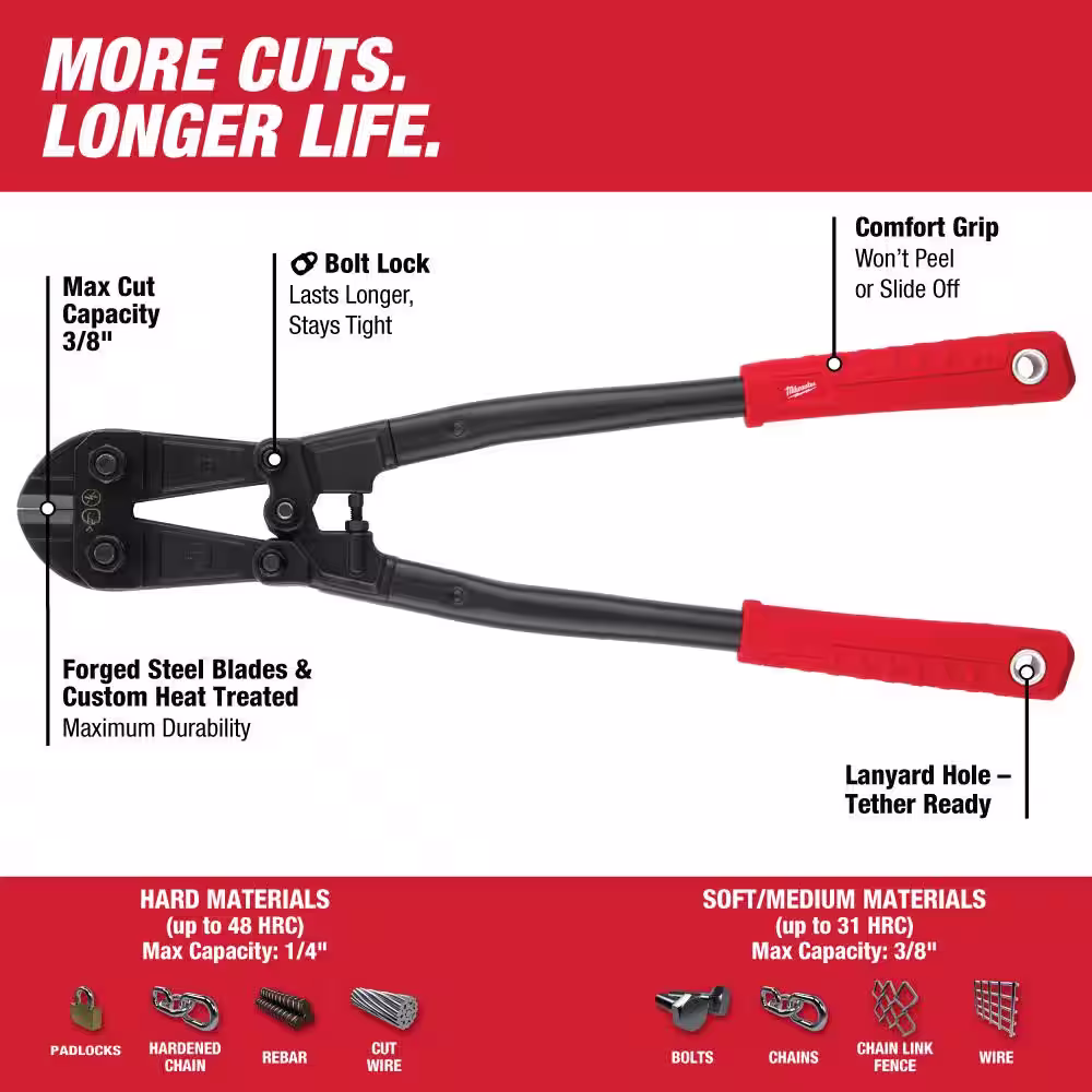Milwaukee 18 in. Bolt Cutter with 3/8 in. Maximum Cut Capacity and 7 in. Wire Strippers