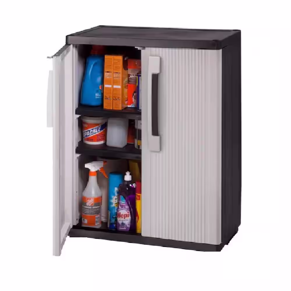 HDX Plastic Freestanding Garage Base Cabinet 27 in. W x 39 in. H x 15 in. D in Gray