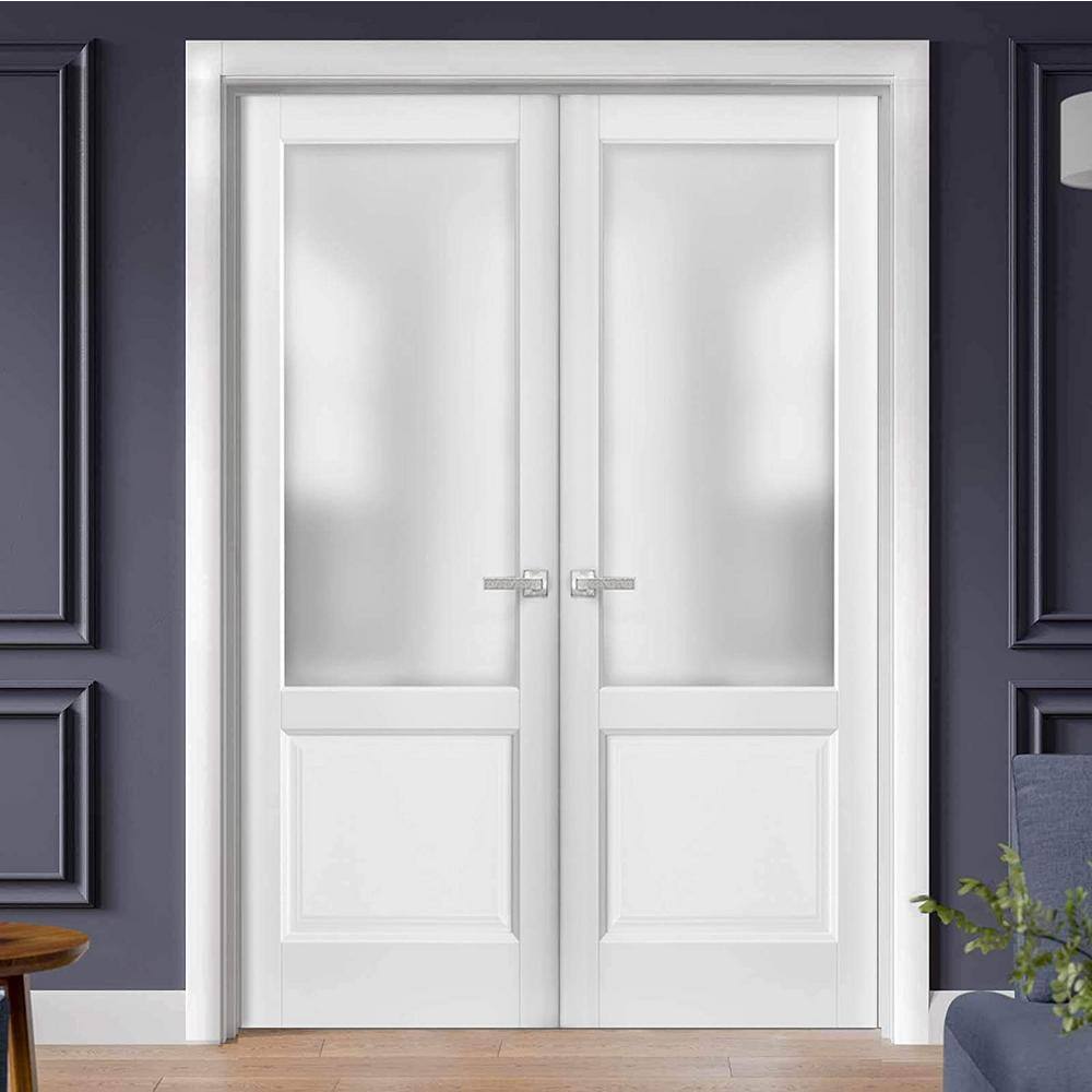 Sartodoors 1422 60 in. x 96 in. Universal Handling Frosted Glass Solid Core White Finished Pine Wood Interior Door Slab