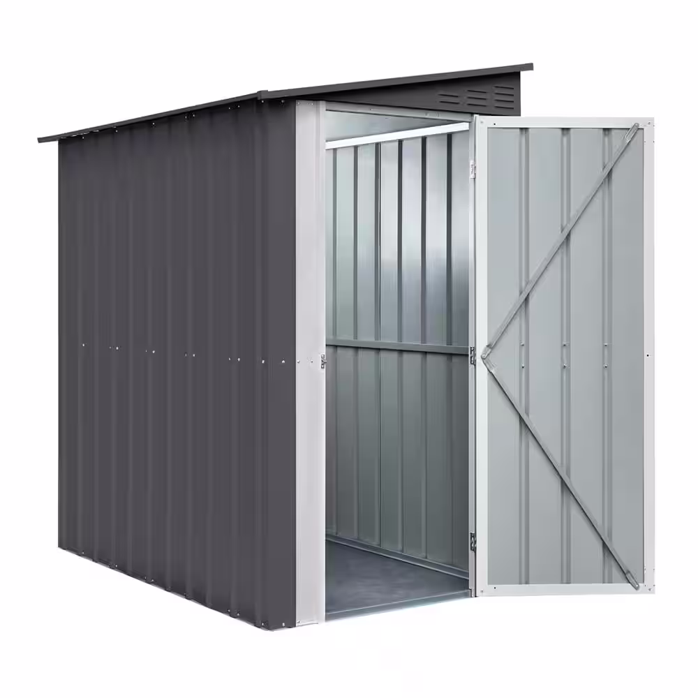 Globel Do-it Yourself Lean-To 4 ft. W x 6 ft. D Metal Outdoor Storage Shed with Single Hinged Door (24 sq. ft.)