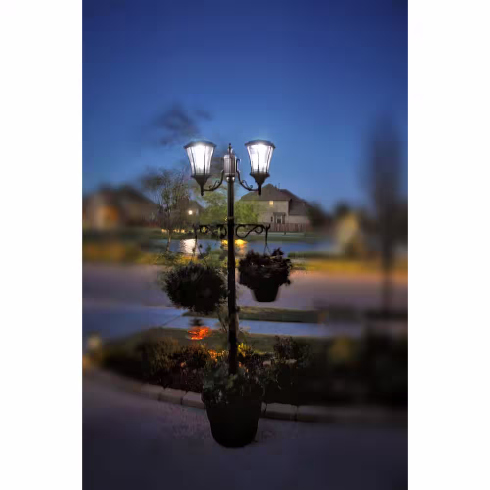 SunRay Martens 2-Light Outdoor Black Integrated LED Solar Lamp Post and Planter