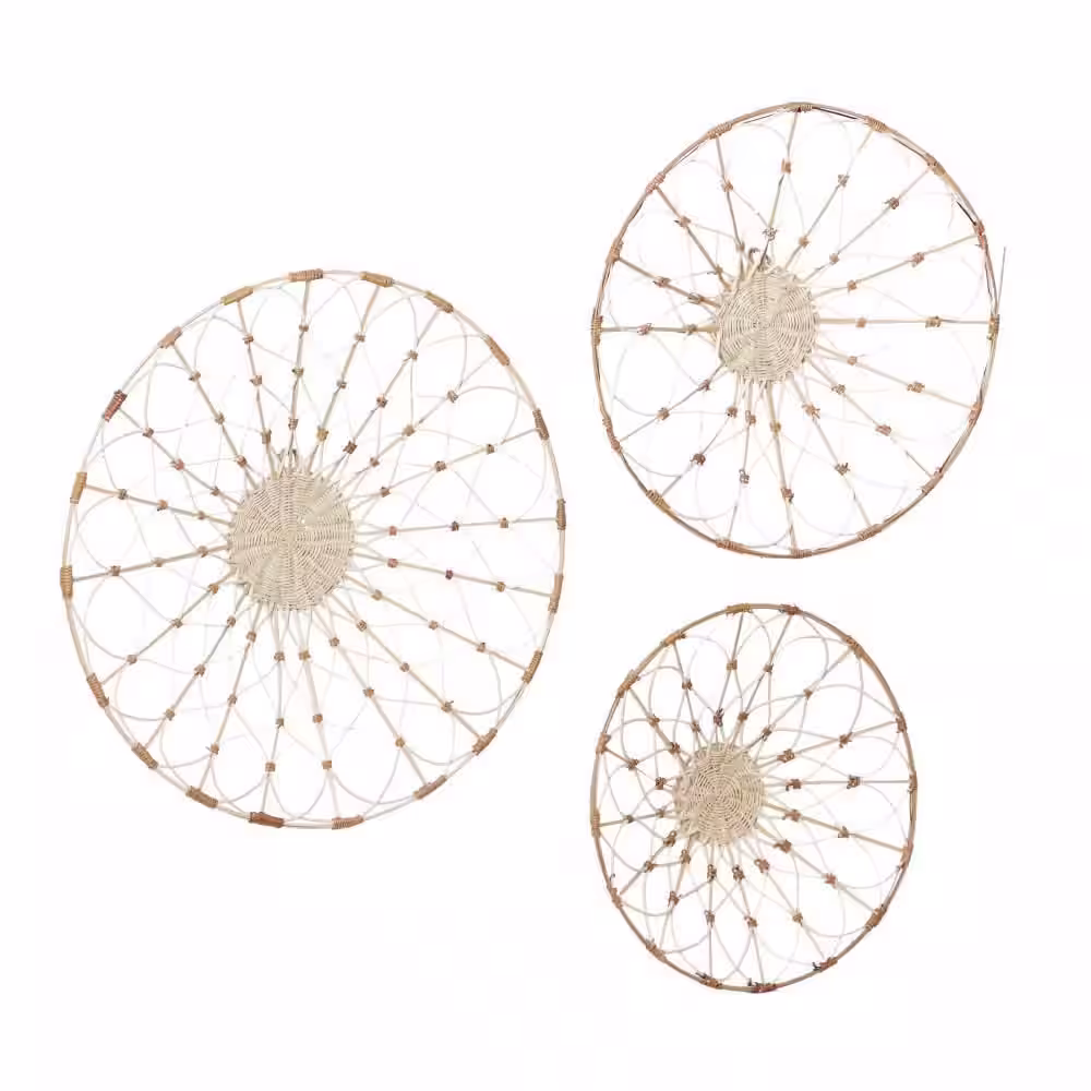 Litton Lane Dried Plant Brown Basket Plate Wall Decor (Set of 3)