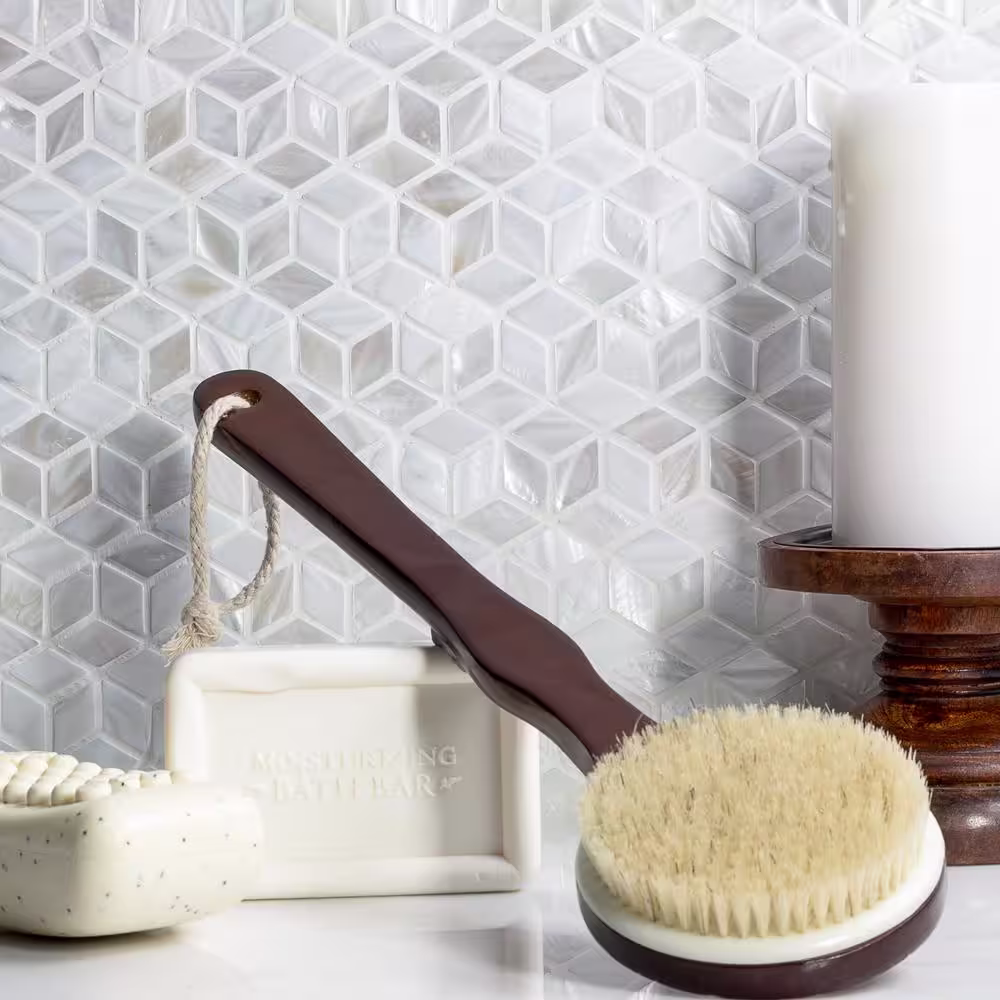 Ivy Hill Tile Pacif White 3D Illusion 11.81 in. x 11.81 in. x 2 mm Pearl Shell Mosaic Tile