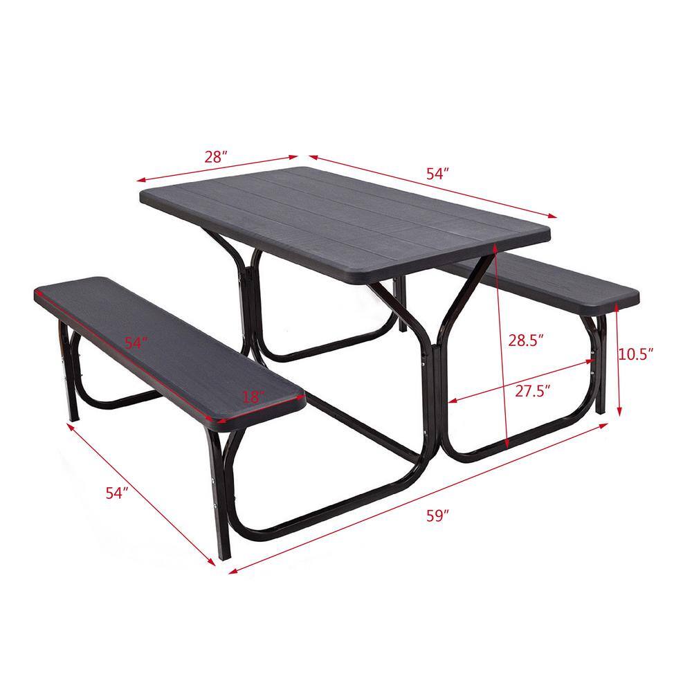 WELLFOR Gray HDPE Plastic Outdoor Picnic Table with 2 Benches