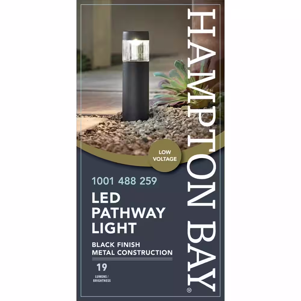 Hampton Bay Helena 10-Watt Equivalent Low Voltage Black Integrated LED Round Outdoor Landscape Path Bollard Light