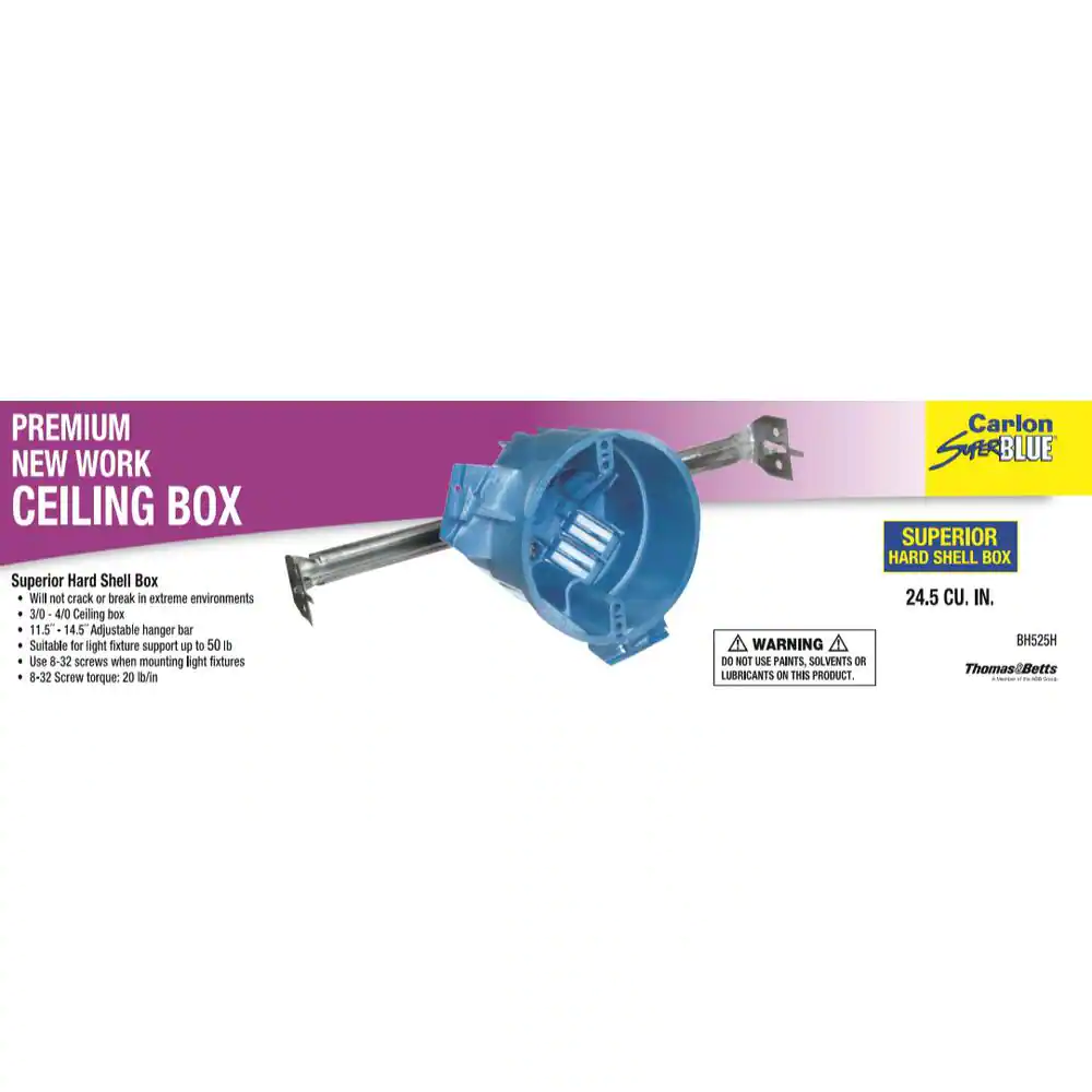 Carlon 4 in. 24.5 cu. in. Hard Shell PVC New Work Electrical Ceiling Box with Adjustable Hanger Bar