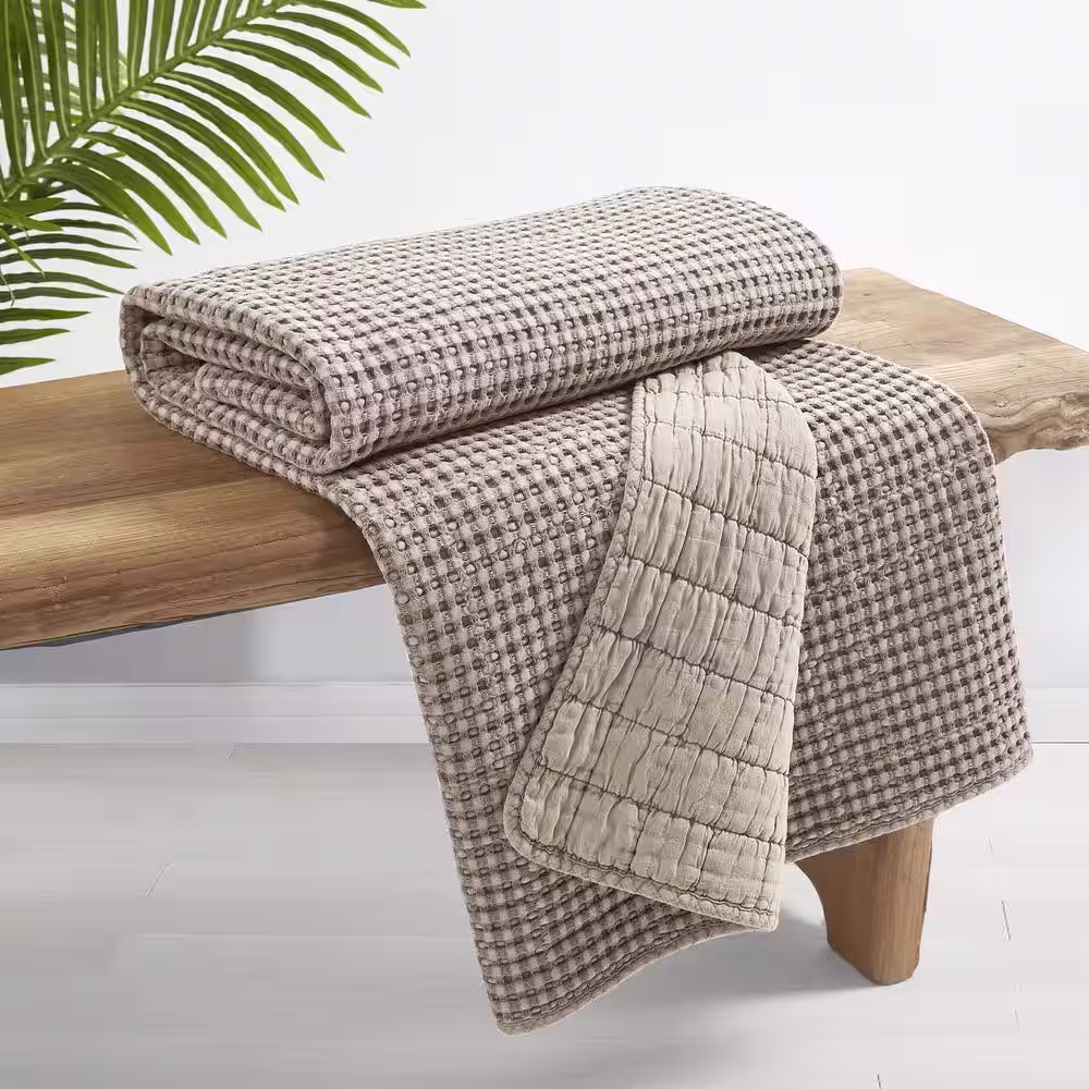 LEVTEX HOME Mills Waffle Taupe Quilted Throw Blanket