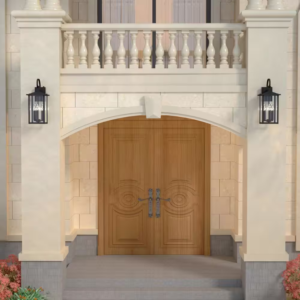 Maxax Hawaii 19.88 in. H 3-Bulb Black Hardwired Outdoor Wall Lantern Sconce with Dusk to Dawn