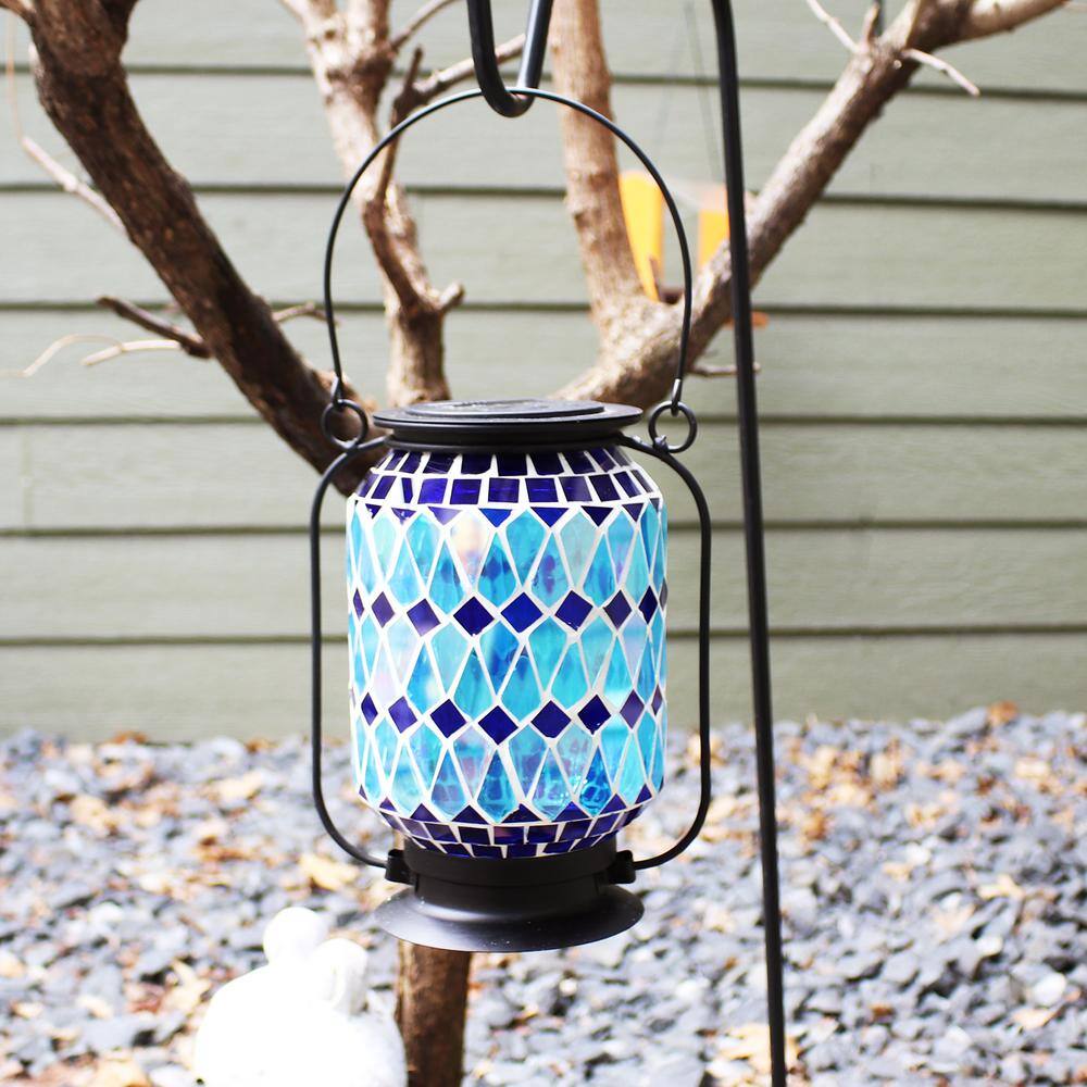 Sunnydaze Decor Sunnydaze 8.50 in. Cool Blue Mosaic Glass Solar LED Lantern