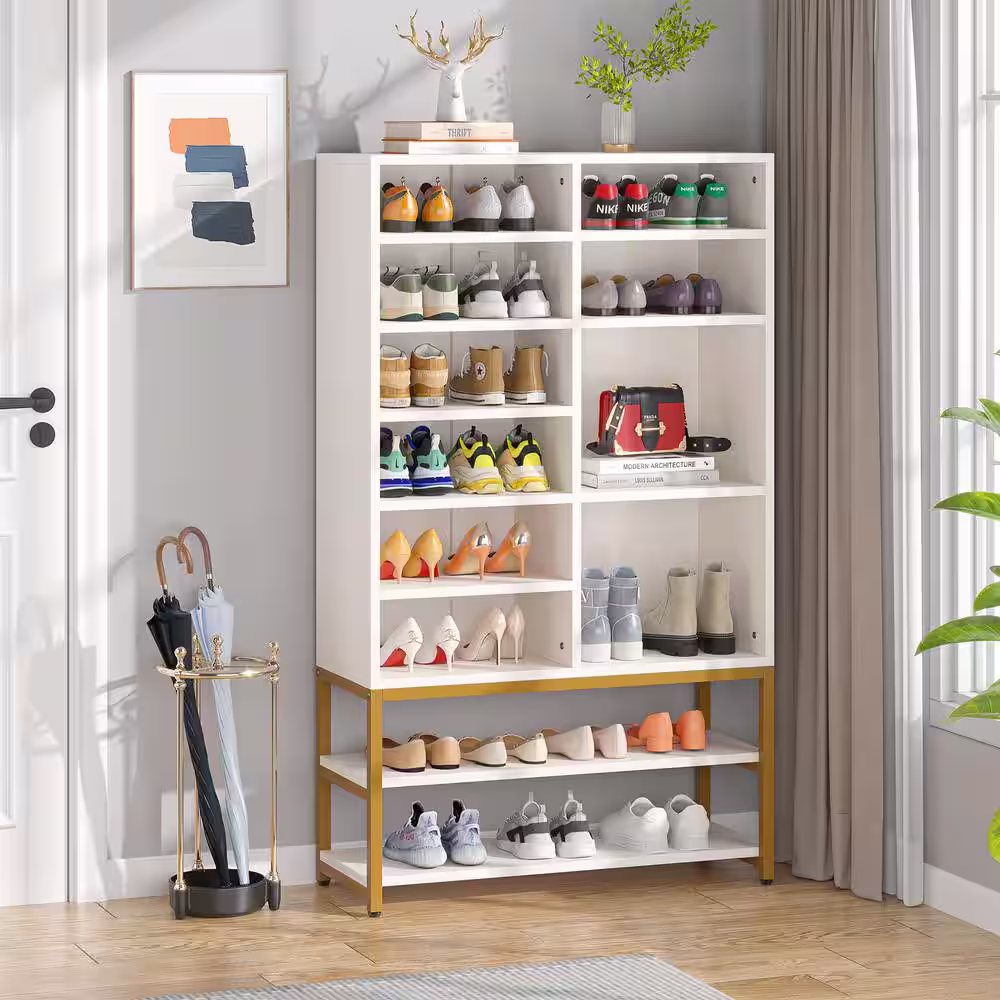 None Sabina 55.12 in. H x 33.46 in. W White Wood and Metal Shoe Storage Cabinet