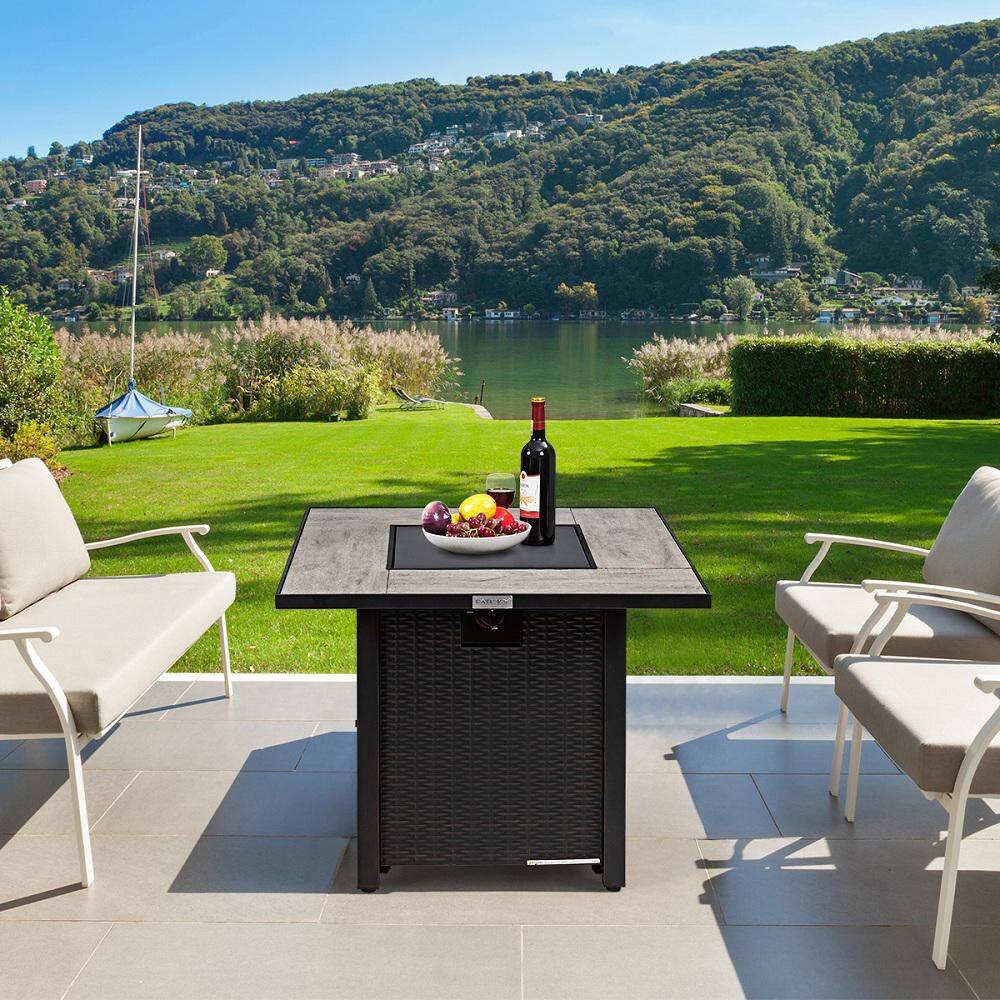 HONEY JOY 50,000 BTU Square Propane Outdoor Fire Pit Table with Waterproof Cover Lava Rock