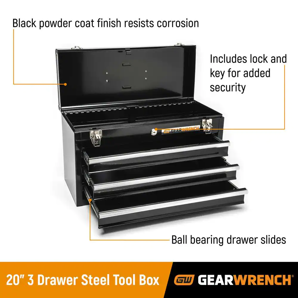 GEARWRENCH 20 in. Black Powder Coated Steel 3-Drawer Portable Locking Tool Box