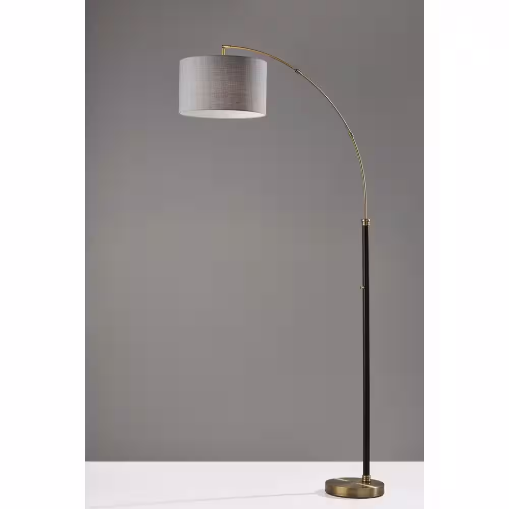 Adesso Bergen 73.5 in. Black and Antique Brass Arc Lamps