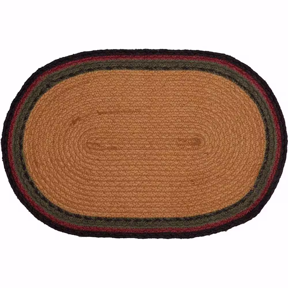 VHC BRANDS Wyatt Bear 12 in. W x 18 in. L Tan Red Black Green Jute Oval Placemat Oval Set of 6