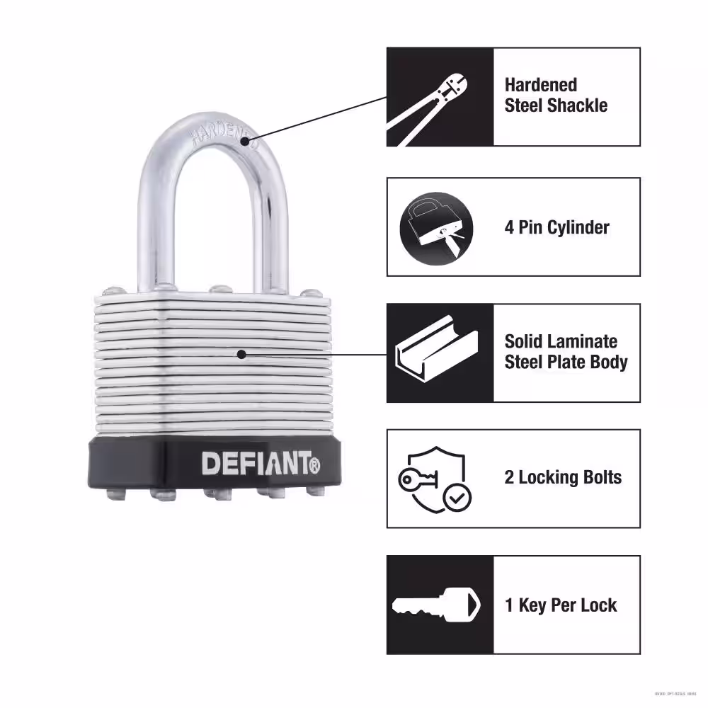 Defiant 50 mm 1 in. Laminated Steel Shackle Keyed Padlock (3-Pack)