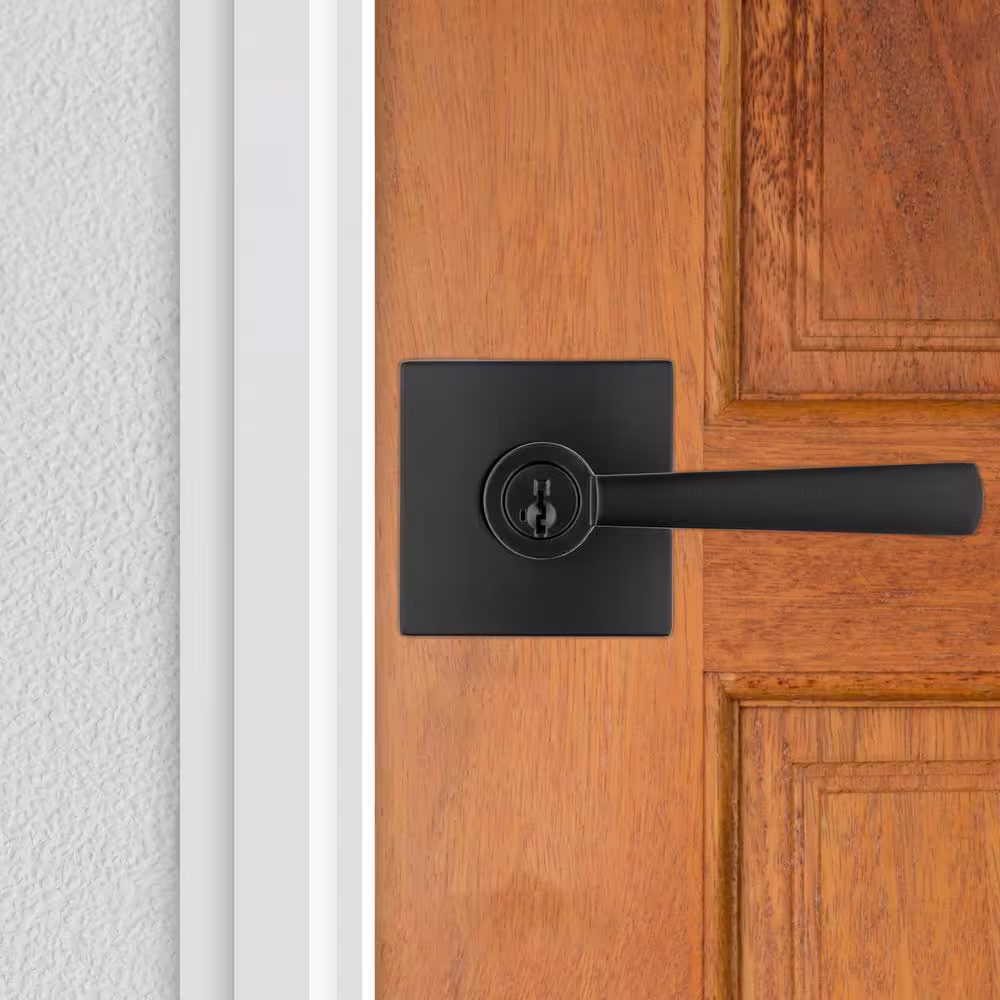 Baldwin Prestige Spyglass Matte Black Entry Door Handle Featuring SmartKey Security with Microban Antimicrobial Technology