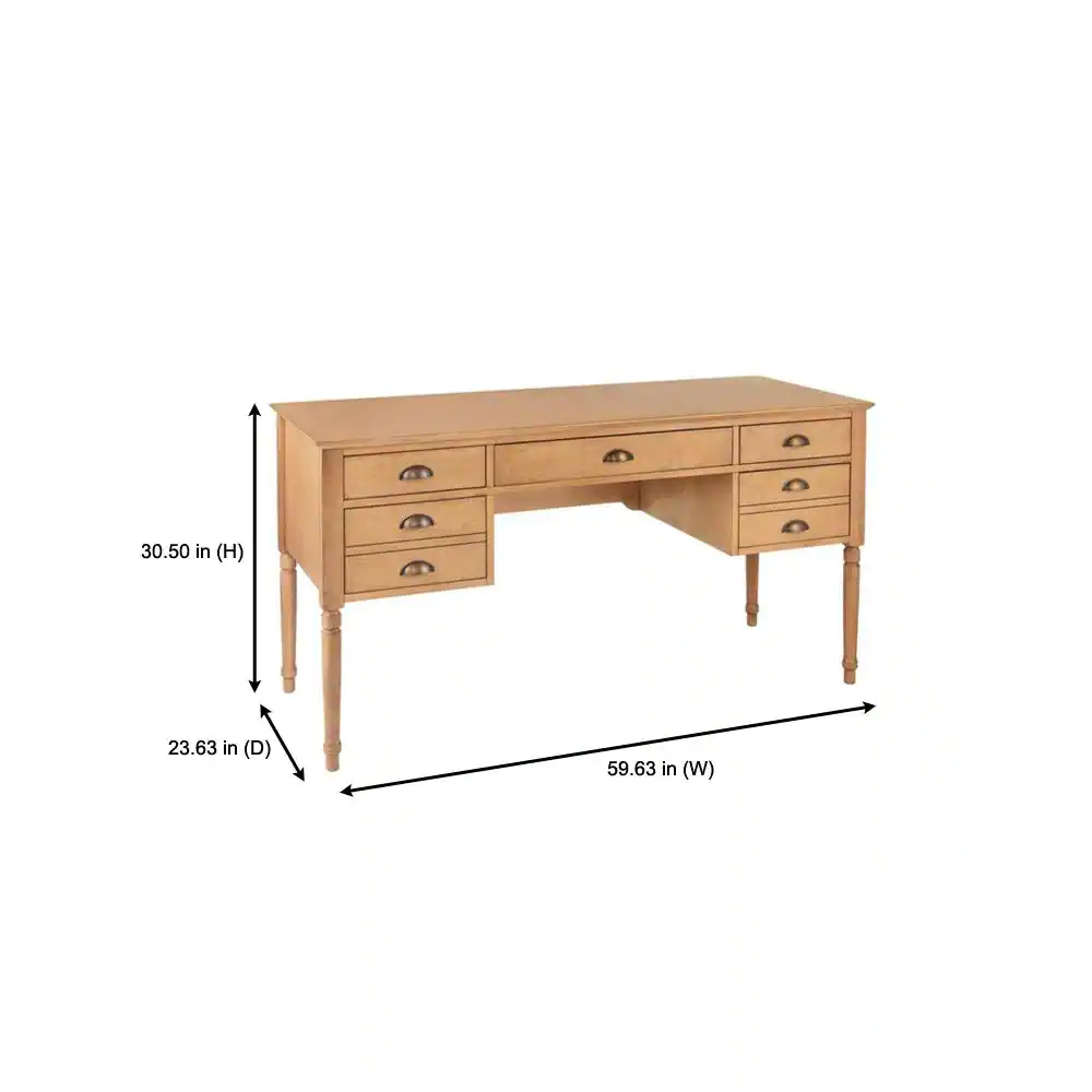 Home Decorators Collection 60 in. Rectangular Patina Wood 5 Drawer Writing Desk with Keyboard Tray