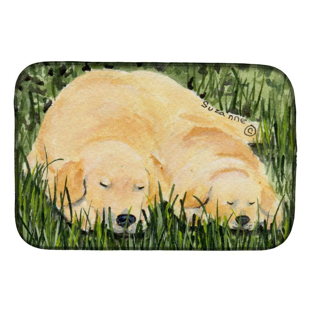 Caroline's Treasures 14 in. x 21 in. Multicolor Golden Retriever Dish Drying Mat