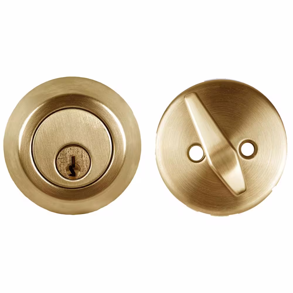 Taco ECB Bright Brass Grade 3 Cylindrical Entry Door Knob 2-3/8 in Backset Lockset and Single Cylinder Deadbolt Combo Pack