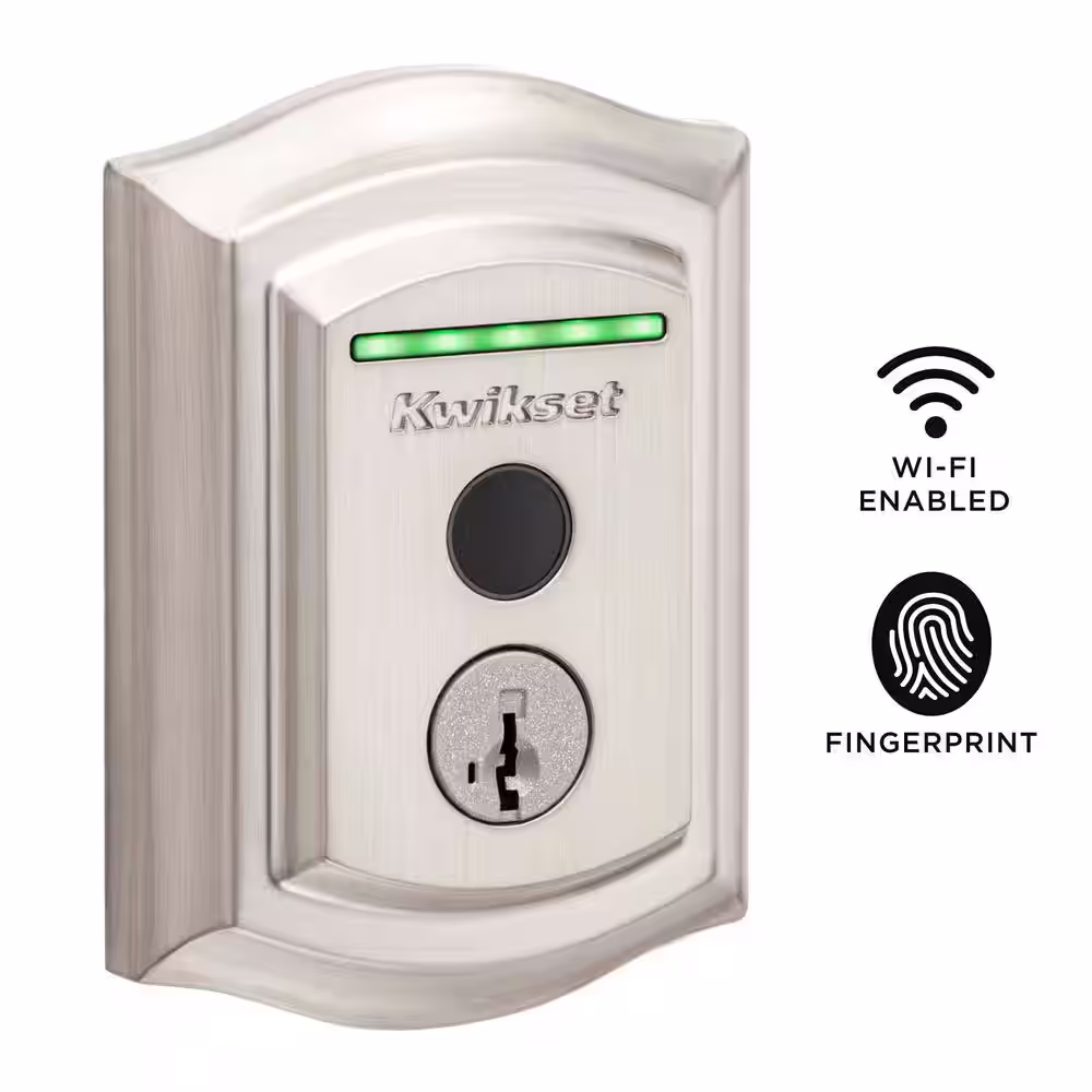 Kwikset Halo Touch Satin Nickel Traditional Fingerprint WiFi Elect Smart Lock Deadbolt Feat SmartKey Security with Tustin Lever