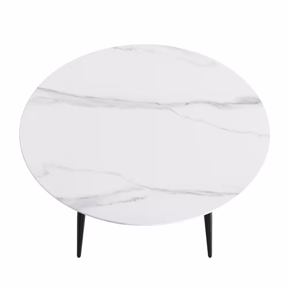 Magic Home 59.05 in. Modern Round Dining Table White Sintered Stone Tabletop Dining Table with Solid Black 4 Legs (Seat 8)