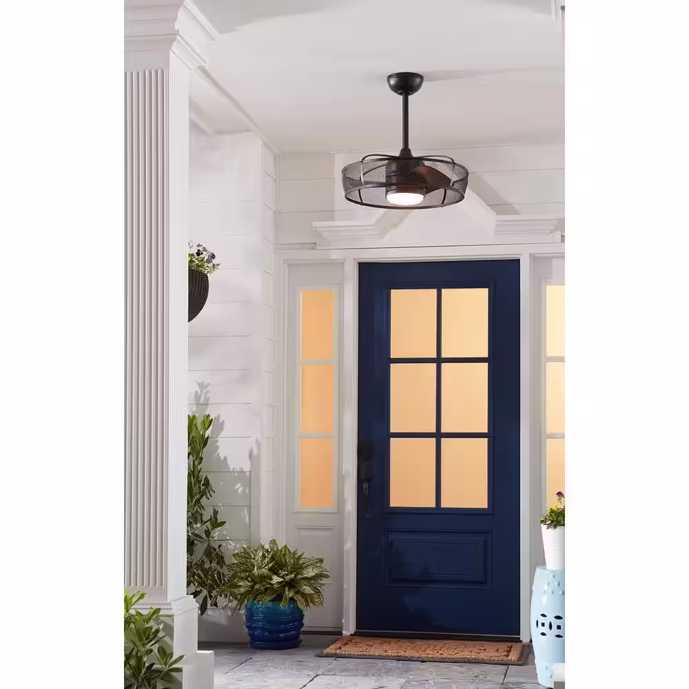 FANIMATION Henry 20 in. Integrated LED Indoor/Outdoor Black Ceiling Fan with Opal Frosted Glass Light Kit and Remote Control