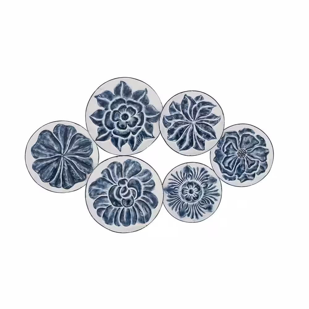 Litton Lane Metal Blue Plate Wall Decor with Embossed Details