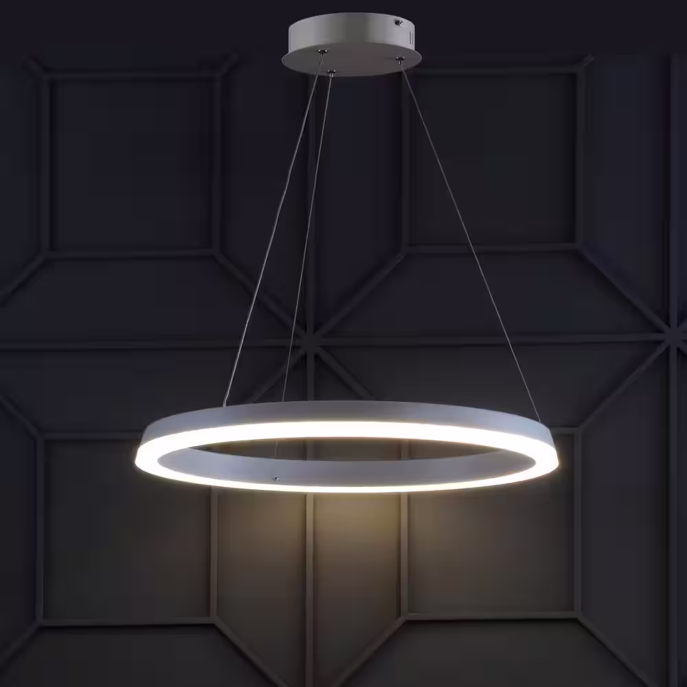 None Baxter 23.5 in. 48-Watt Matte White Integrated LED Metal Hoop Pendant