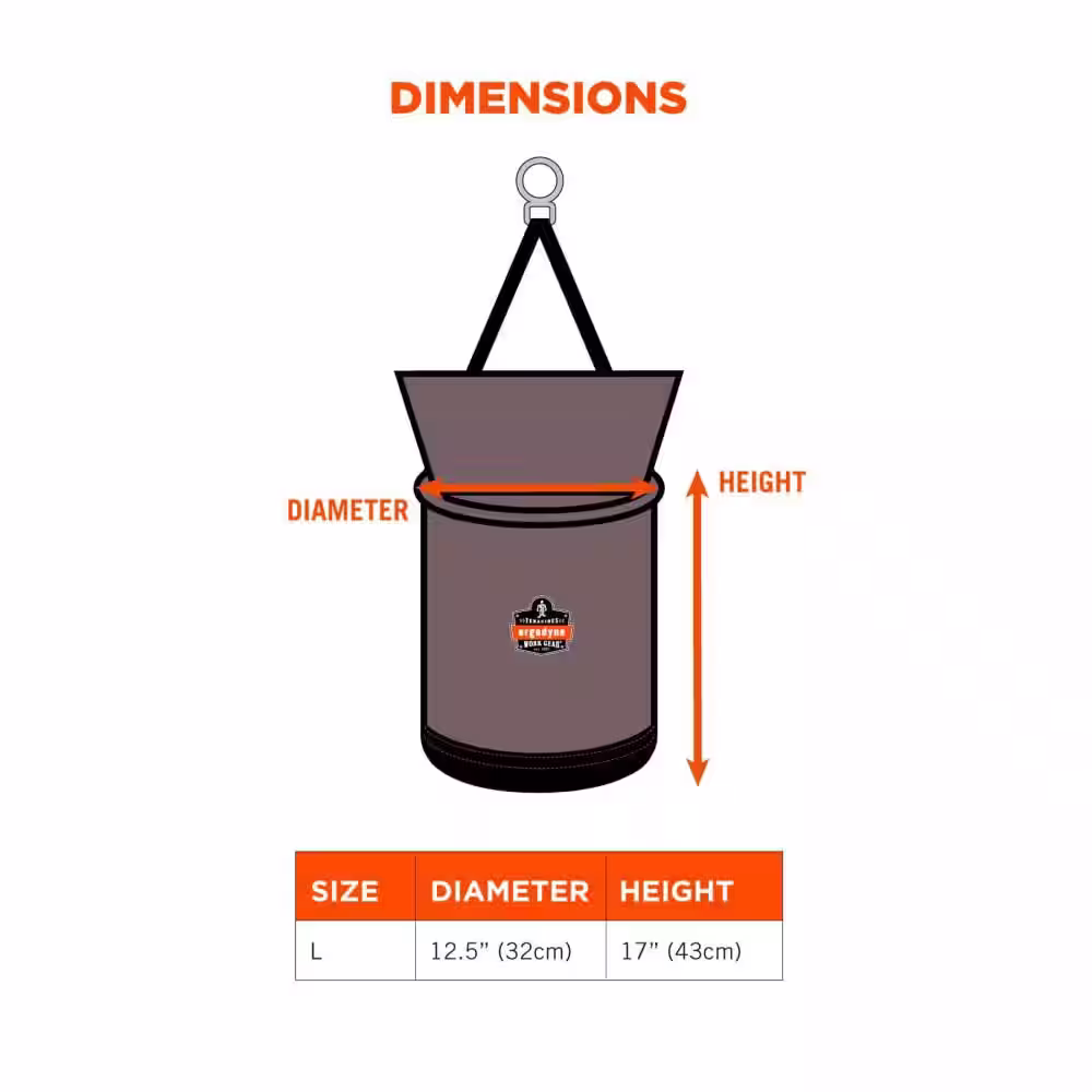 Ergodyne Arsenal 12 in. Large Nylon Hoist Bucket Tool Bag - Swiveling Carabiner, Zipper Top