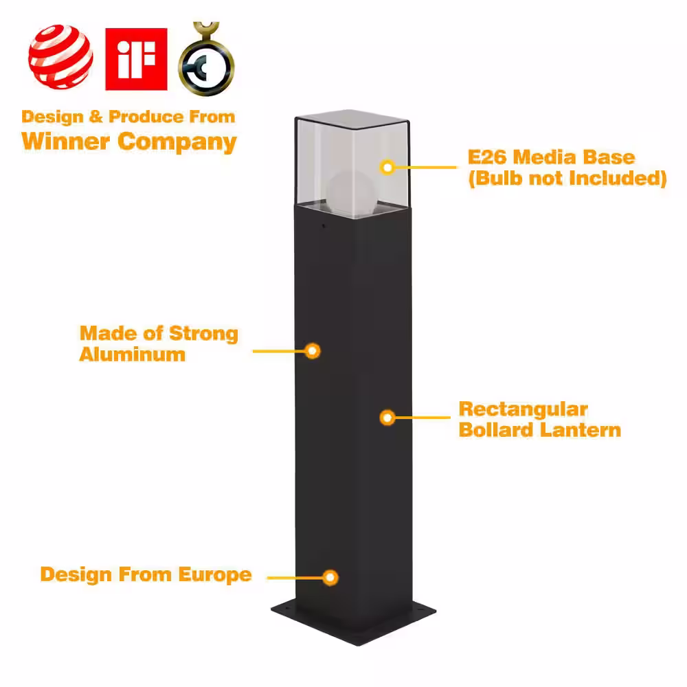 None Outdoor Low-Voltage Black 300 Lumens Metal Integrated LED Path Bollard Light Weather Resistant Durability Rectangular