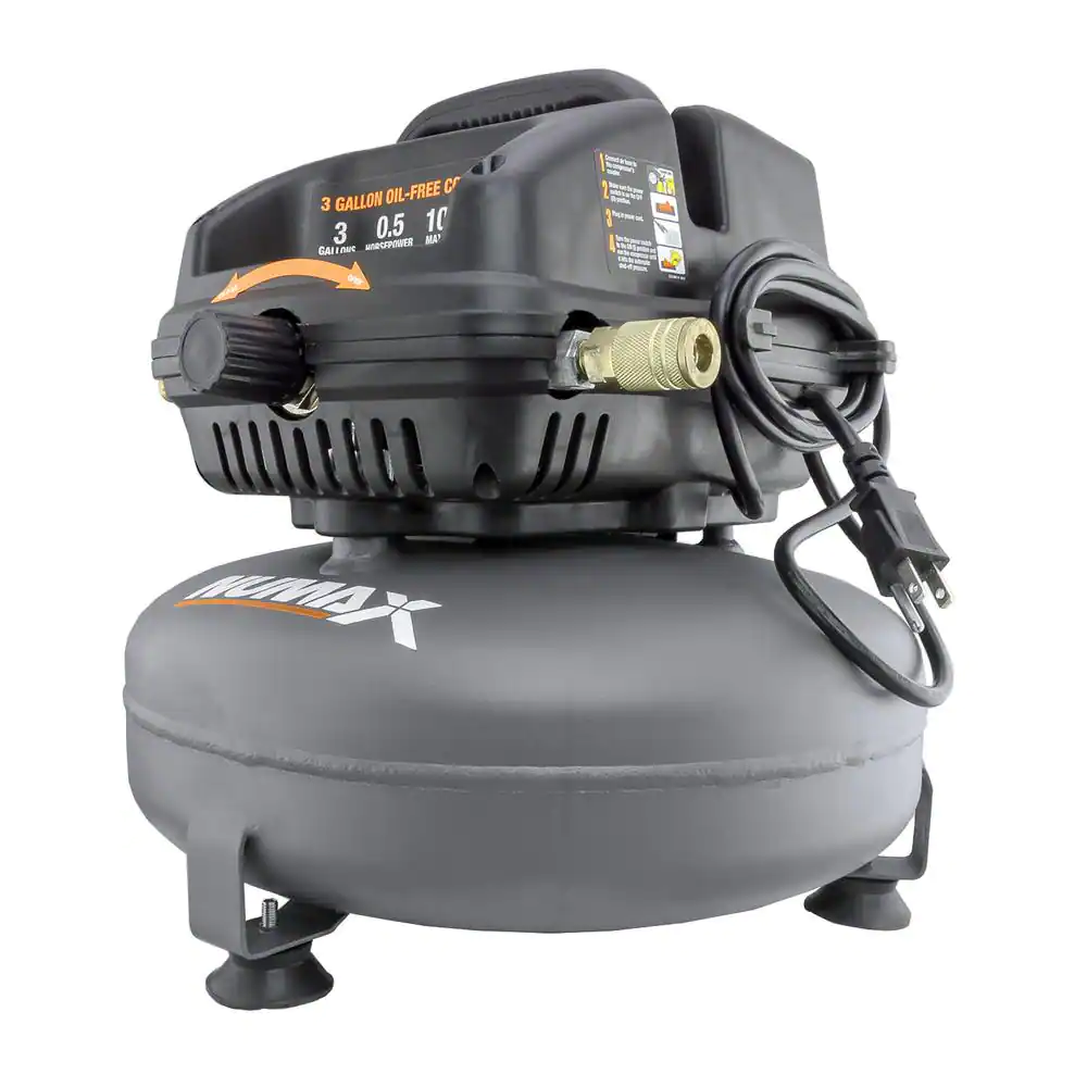 NuMax 3 Gal. Portable Electric Pancake Air Compressor with 2-in-1 Nailer/Stapler, Hose Inflation Kit and Fasteners (400-Count)