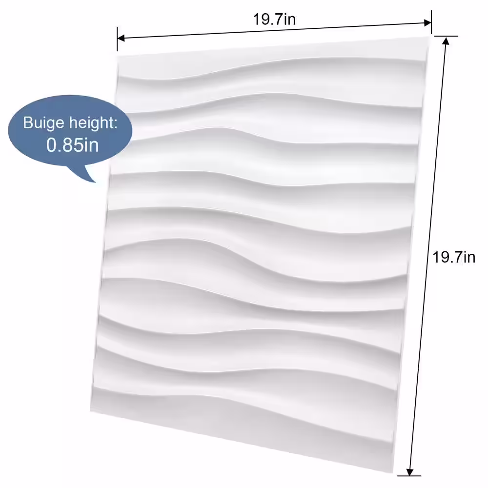 None 1/16 in. x 19.7 in. x 19.7 in. Pure White Wavy Shape 3D Decorative PVC Wall Panels (12-Sheets/32 sq. ft.)