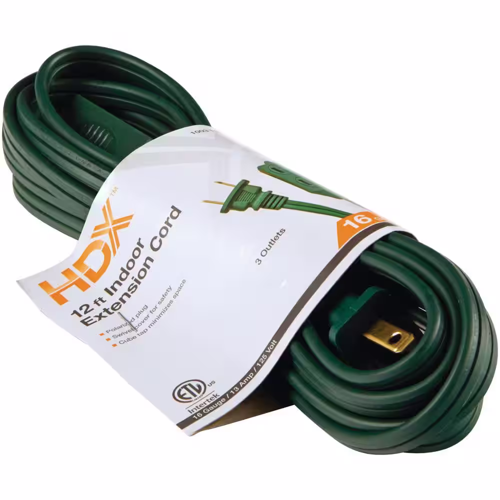 HDX 12 ft. 16/2 Green Cube Tap Extension Cord