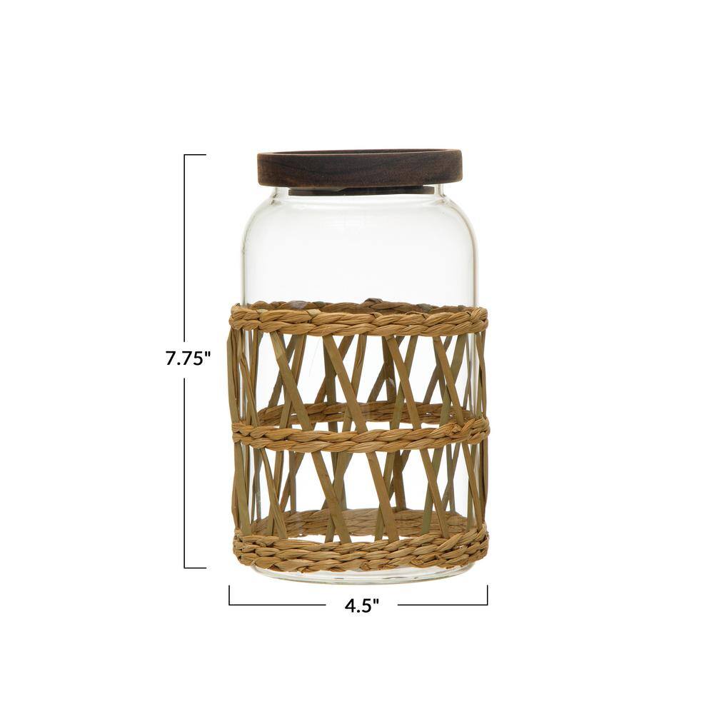 None 4.5 in. x 7.75 in. Boho Clear Glass Storage Canister with Acacia Wood Lid