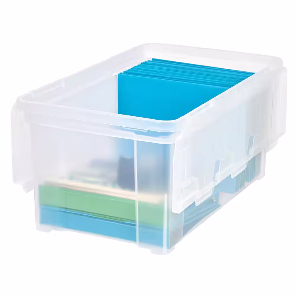 IRIS 47 Qt. Hinged Lid File Storage Bin Clear (4-Pack)