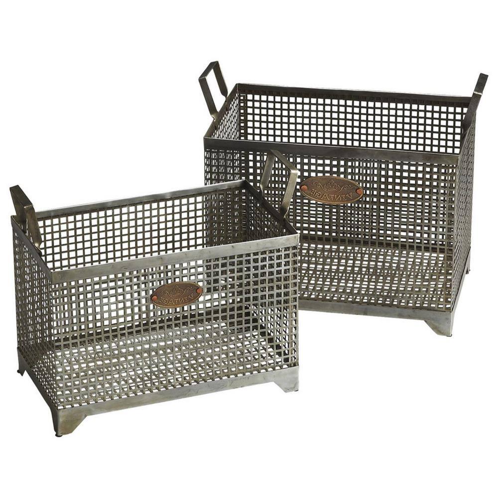 HomeRoots 11 in. H x 16.5 in. W x 14 in. D Gray Steel Cube Storage Bin 2 -Pack