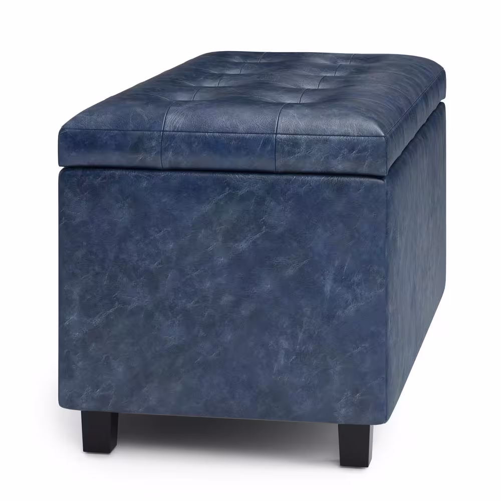 Simpli Home Cosmopolitan Denim Blue Storage Ottoman