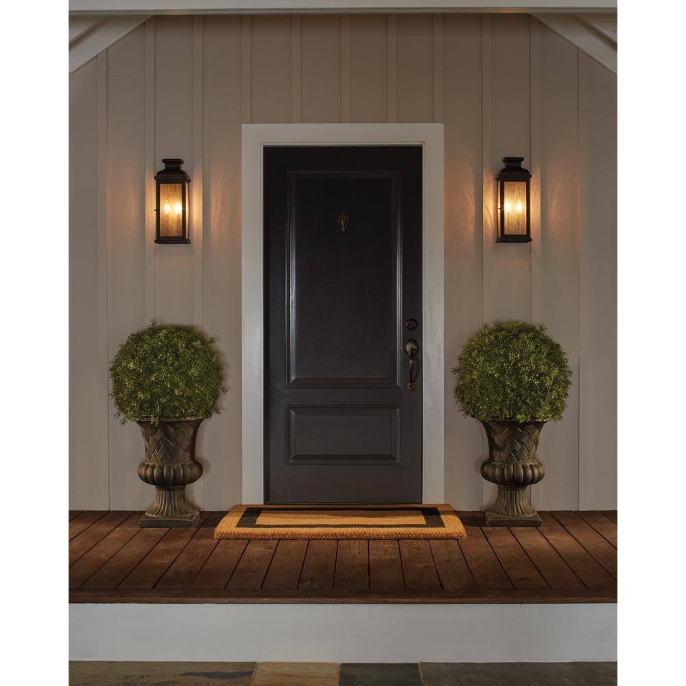 Generation Lighting Pediment 7 in. W 2-Light Dark Weathered Zinc Outdoor 18.125 in. Wall Lantern Sconce with Clear Seeded Glass