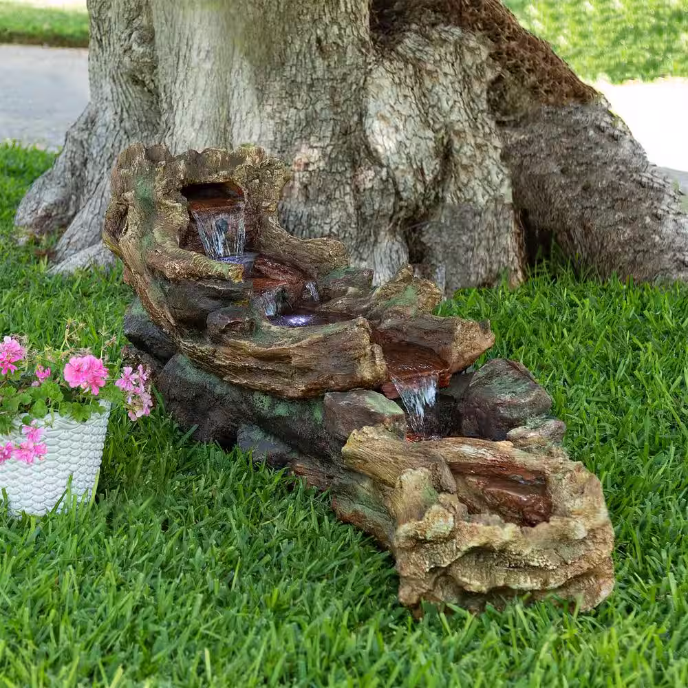 Alpine Corporation 20 in. Tall Indoor/Outdoor River Rapids Fountain with LED Lights