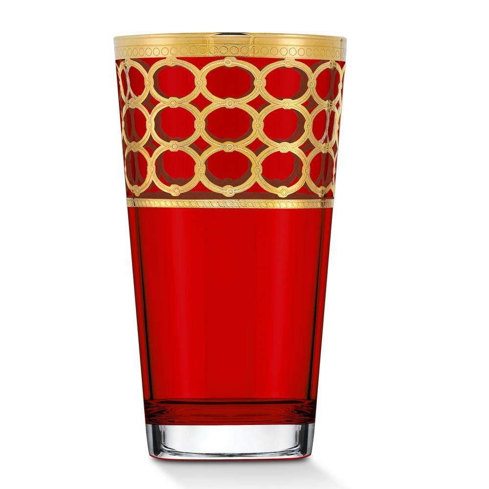 Lorren Home Trends 11 oz. Red Color with Gold Highball Tumbler/Water/Iced Tea Set (Set of 4)