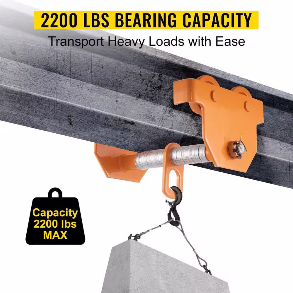 VEVOR 1-Ton Manual Trolley 2200 lbs. Load Capacity Beam Trolley with Dual Wheels 2.5 in. to 8 in. Adjustable Width