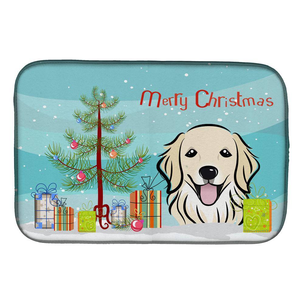 Caroline's Treasures 14 in. x 21 in. Multicolor Christmas Tree and Golden Retriever Dish Drying Mat
